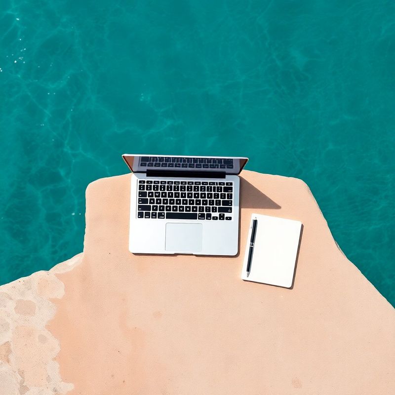 Minimalistički flat-lay laptopa i bilježnice na kamenoj površini
